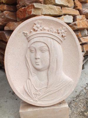 Medallón de Isabel la Católica de 40 cm. Piedra Rosa Sepúlveda.