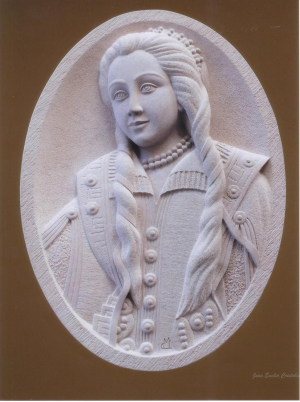 Medallón de Dª Teresa Enríquez de Torrijos (Toledo) de 85 X 16 cm. Piedra Rosa Sepúlveda.   